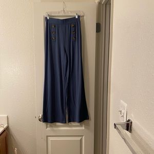 Derek Heart Blue Grey Wide Leg Pants w/ Twin Turtle Shell Button Details